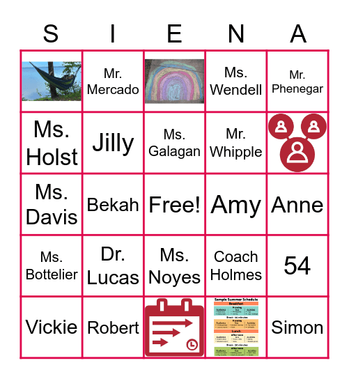 Siena Game Night Bingo Card