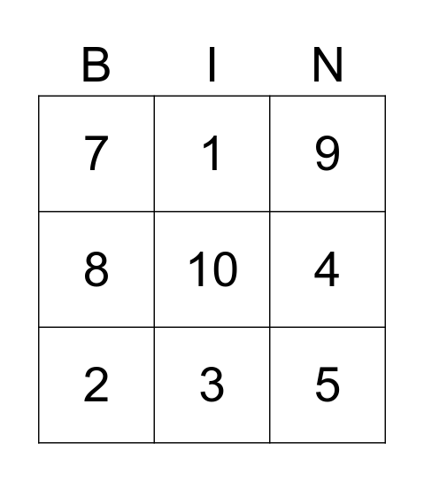 Number Bingo Card