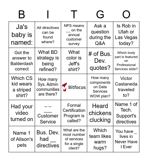 Bitfocus Bingo Trivia Bingo Card