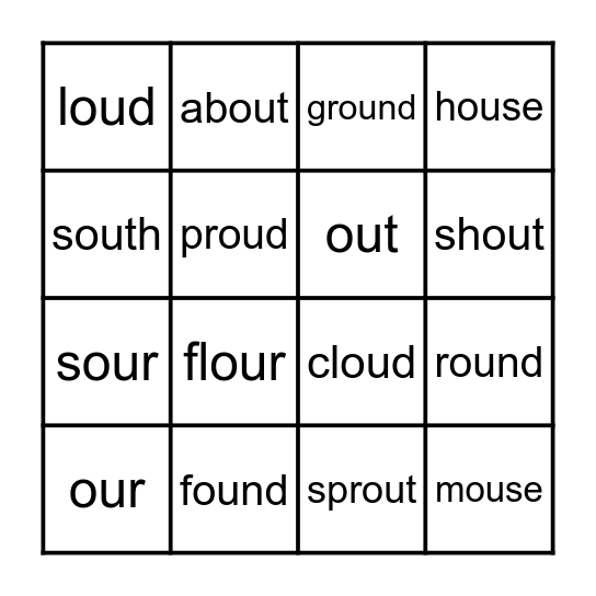 OU Words Bingo Card