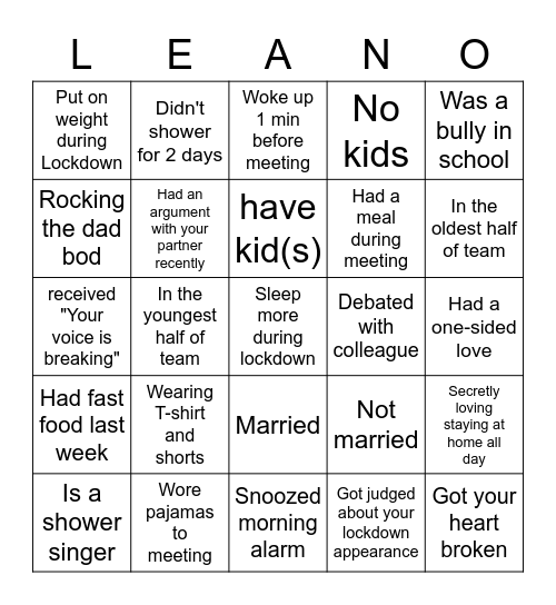 LS BINGO LEAN LS Bingo Card