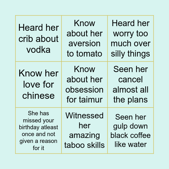 Payal's Birthday Bingo Card