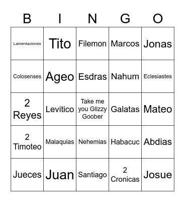 Books of the Bible Bingo Card