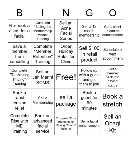 Massage Envy Bingo Card