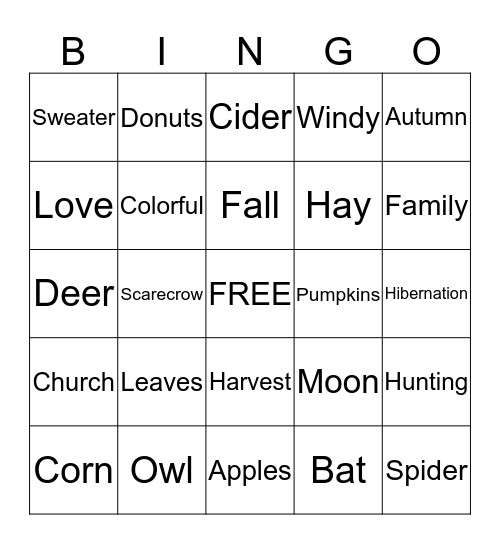 Harvest BINGO Card