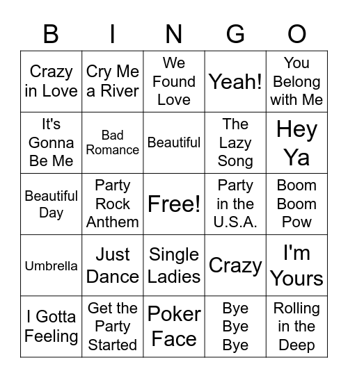 2000s Pop Bingo Card