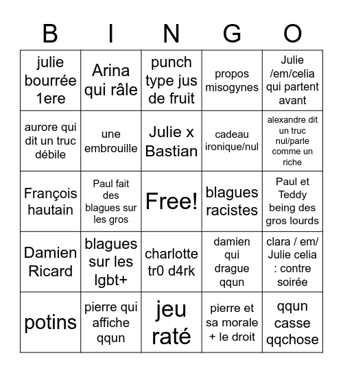 soirée de pierre Bingo Card