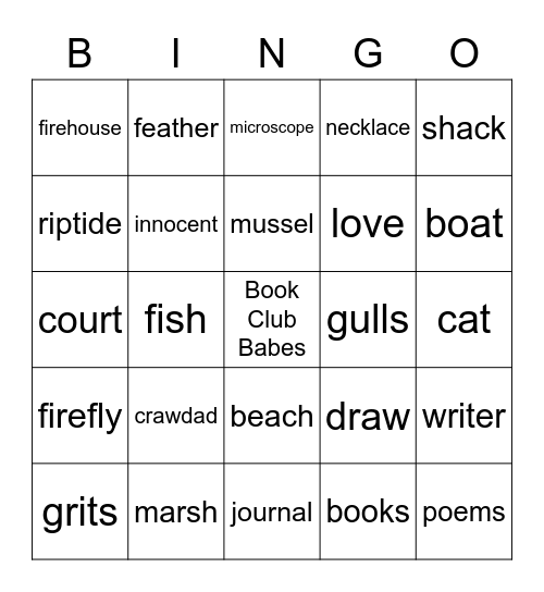 Where the Crawdads Sing Bingo Card
