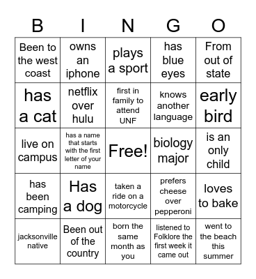 New Member Bingo Card