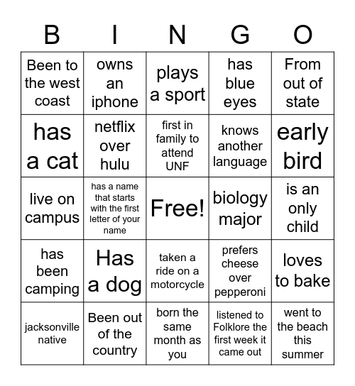 New Member Bingo Card