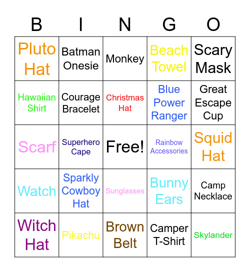 Silly Dress-Up Bingo Card