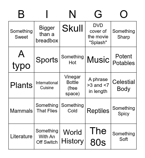 Tattoo Bingo Card