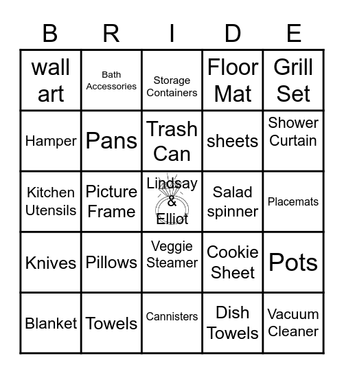 Lindsay's Bridal Bingo Card