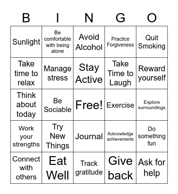 Wellness Bingo Card