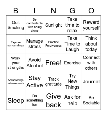 Wellness Bingo Card