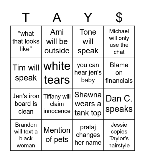 Taylor Bingo Card