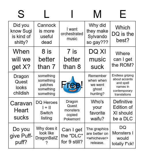 Dragon Quest Bingo Card
