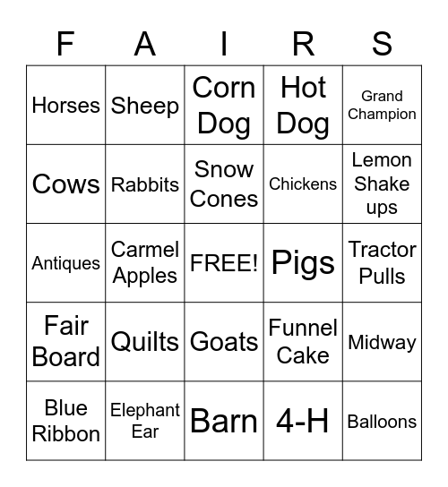 Fair Bingo Card