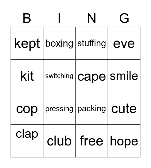 Lesson 22 Bingo Card