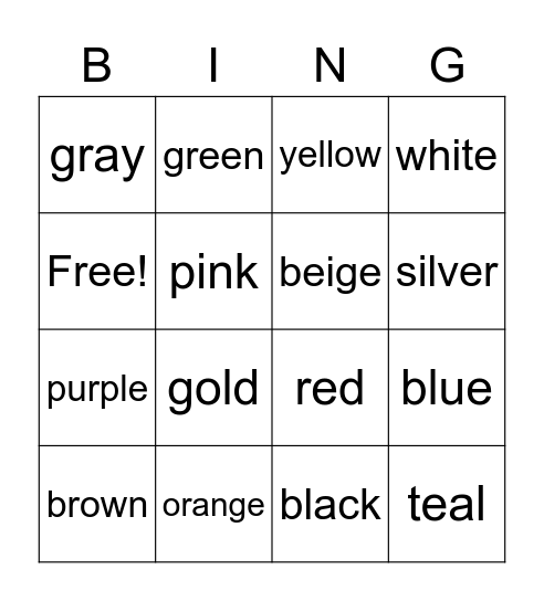 colors Bingo Card