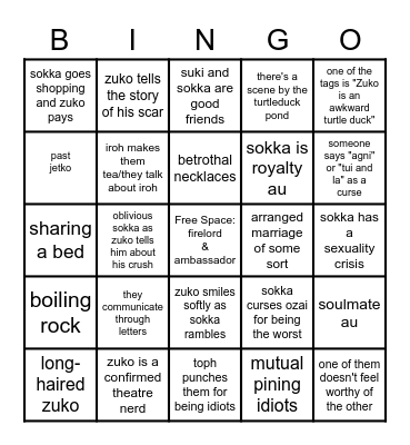 zukka fic bingo Card