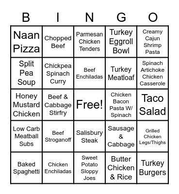 Dinner Bingo! Pt 2 Bingo Card