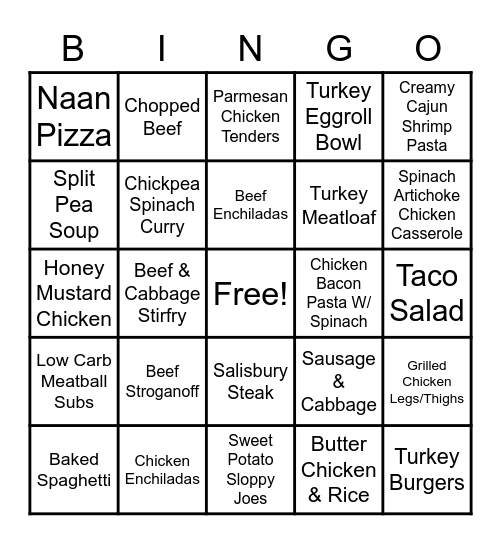 Dinner Bingo! Pt 2 Bingo Card