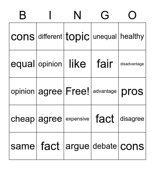 Debate bingo Card