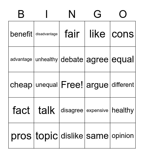 Debate bingo Card