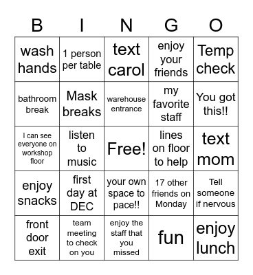 Putting it all together :) Bingo Card