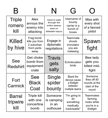 Hunt Showdown Bingo Card