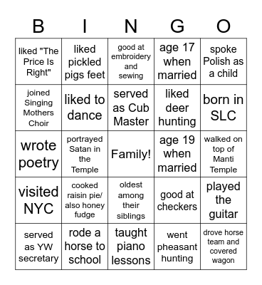 Walter Yvonne // Veda Vaughn Bingo Card