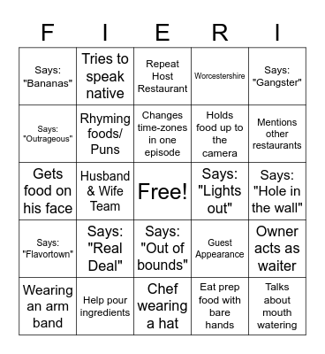 Triple D Bingo Card