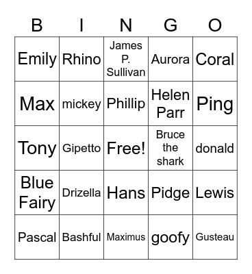 Disney Character Bingo Card