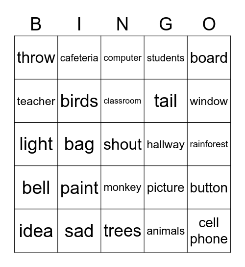 Monkeys in School Bingo Card