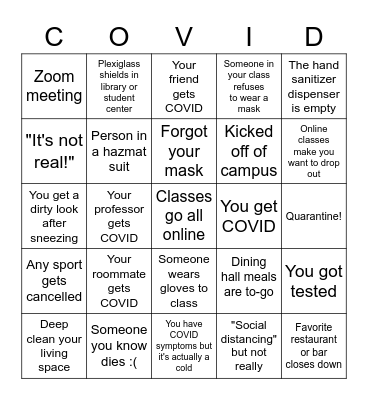 COVID-19: University Edition Bingo Card