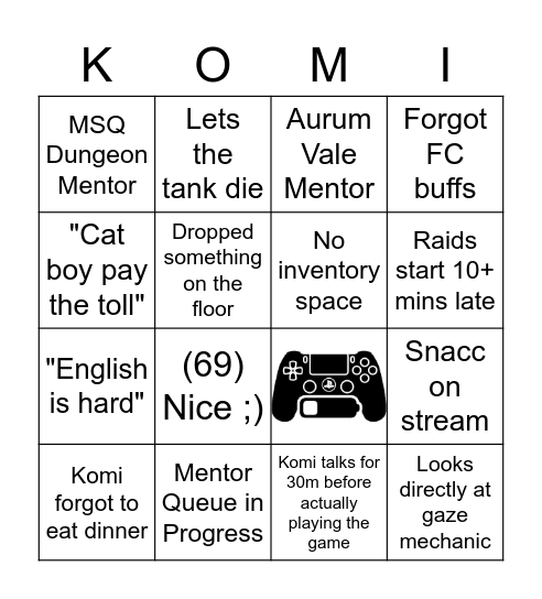 Komi's Stream Bingo Card