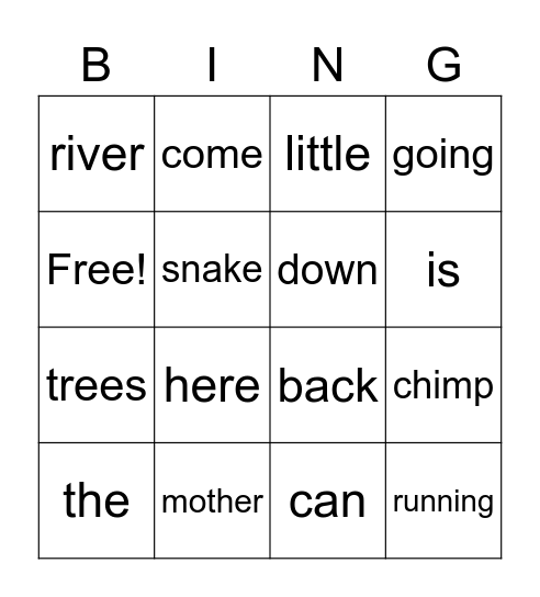 Little Chimp Runs Away Bingo Card