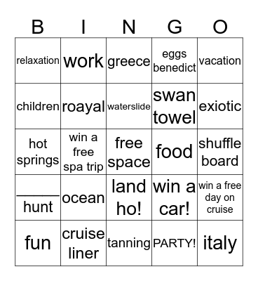 Mediteranian cruiseline bingo  Bingo Card