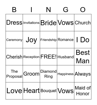 Wedding Bingo Card