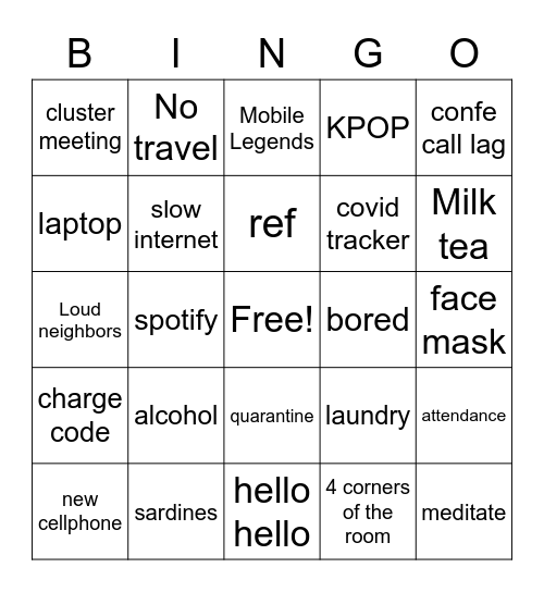 Work from Home Bingo Card