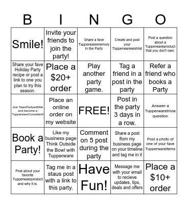 TeamPartywithme Bonus Bingo Card