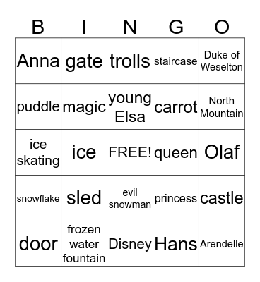 Frozen Bingo Card