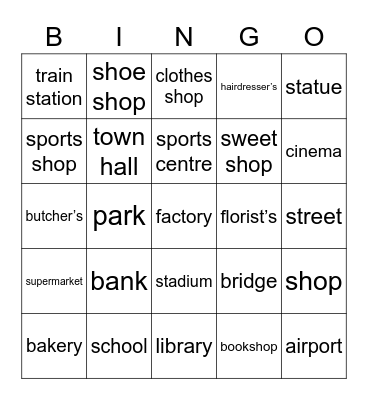 Places Bingo Card