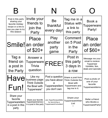 TeamPartywithme Bonus Bingo Card