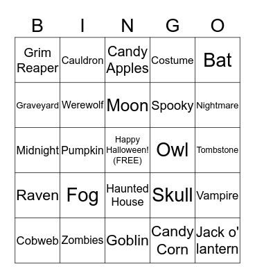 HALLOWEEN  Bingo Card