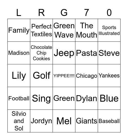 Papa's 70th Birthday Bingo! Bingo Card