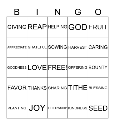 HARVEST/THANKSGIVING Bingo Card