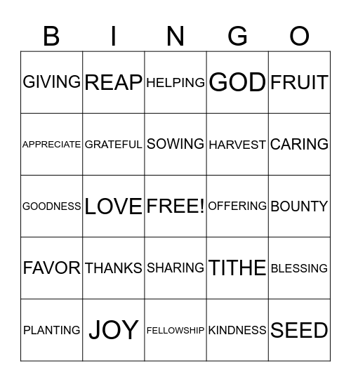 HARVEST/THANKSGIVING Bingo Card