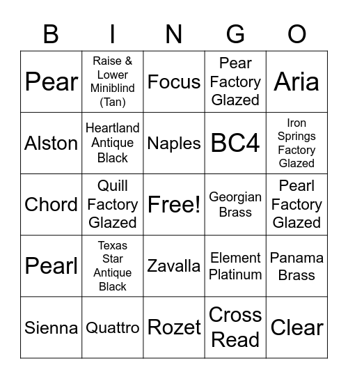Glass Design Bingo Card